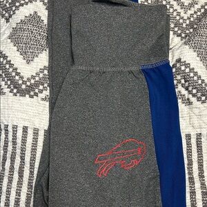 Gray and Blue Athletic Pants with Red Bills Logo